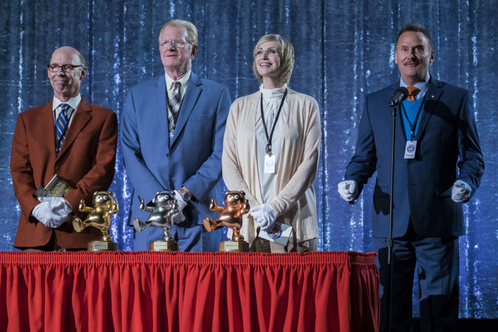 Bob Balaban, Ed Begley Jr., Jane Lynch, Michael Hitchcock *ahem* stand in judgement in "Mascots." (Photo Credit: Scott Garfield/Netflix)