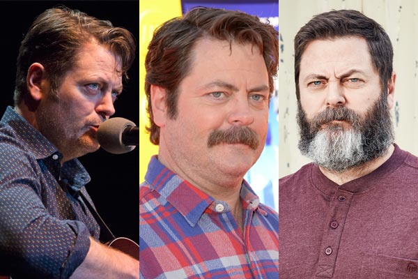 Nick Offerman's range of facial hair. (Photo Credit L to R: Michael Buckner/Getty Images / Jason Merritt/Getty Images / Emily Shur)